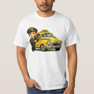 Menino Motorista de Táxi Retro com Camiseta de Car
