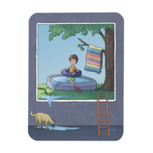 Menino no ímã de piscina infantil