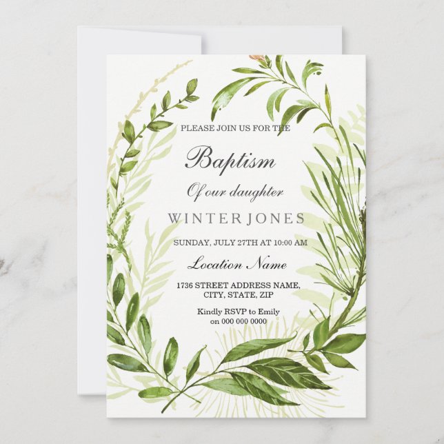 Menino ou Menina Wreath Baptism Convite Christenin (Frente)