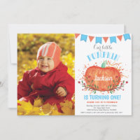 Menino Pumpkin Aniversário Convite Laranja e Azul