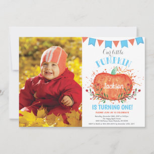 Menino Pumpkin Aniversário Convite Laranja e Azul