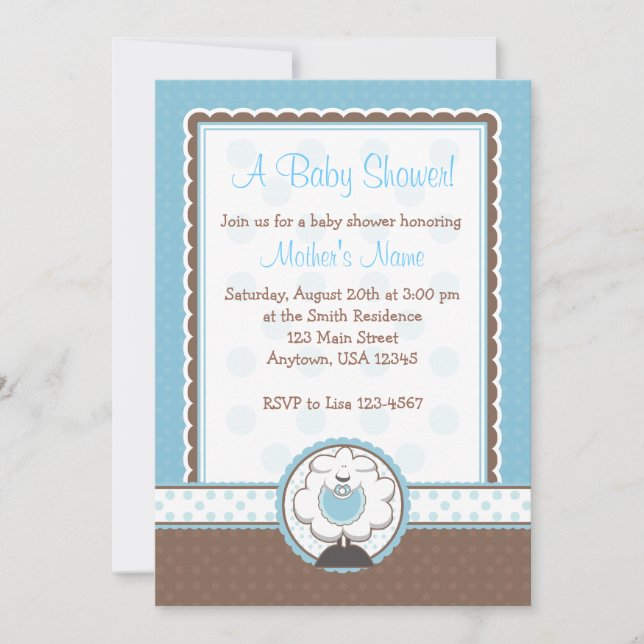 Menino Sheep Blue & Brown Baby Shower Convites (Frente)