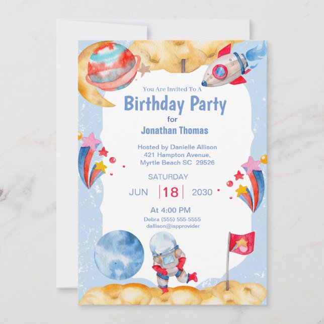 Meninos Astronauta Espacial Exterior Convite Verme (Frente)