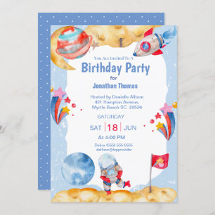 Meninos Astronauta Espacial Exterior Convite Verme