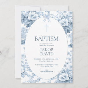 Meninos Baptism Convite Azul Vintage Toile Floral