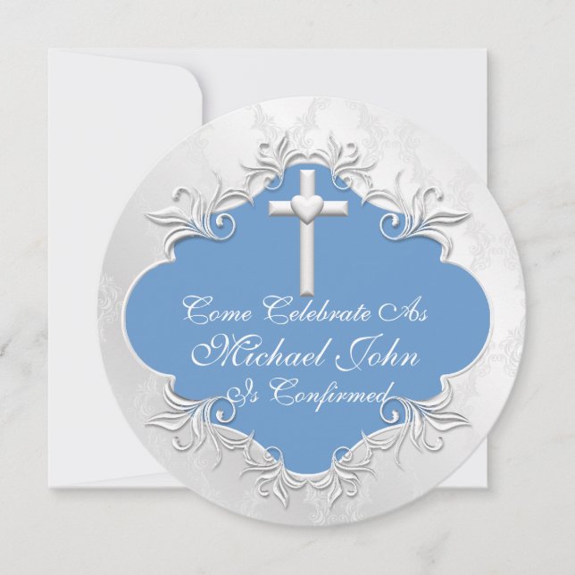 Meninos BAPTISM Convites Round Vintage Design (Frente)