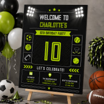 Meninos Moderno Preto Esportes Crianças 10º Aniver