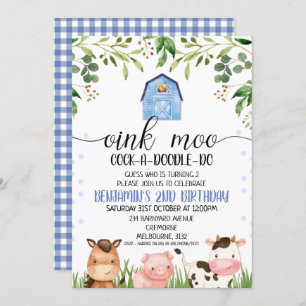 Meninos Oink Moo Farm Animais Convite de Aniversár