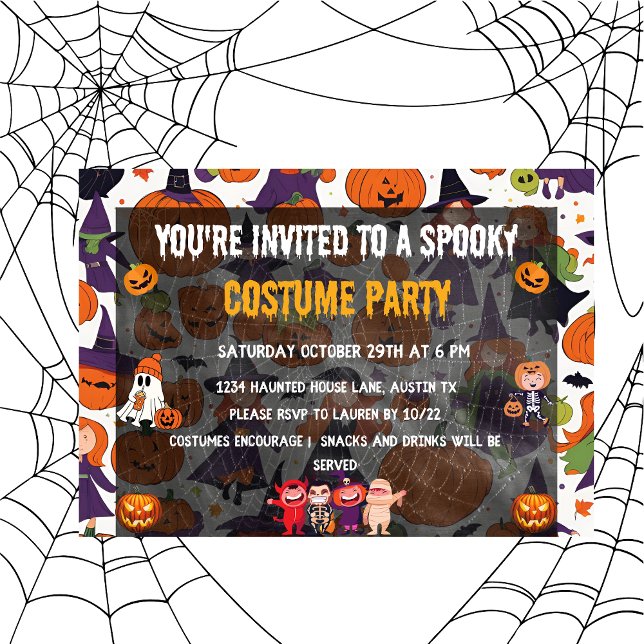 Meninos Spooktaculares bonitos Convite de festas (Cute Spooktacular kids Costume Party Invitation front)