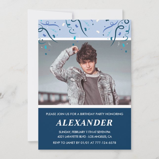 Mens 18º convites de aniversário Foto Marinho Azul (Frente)