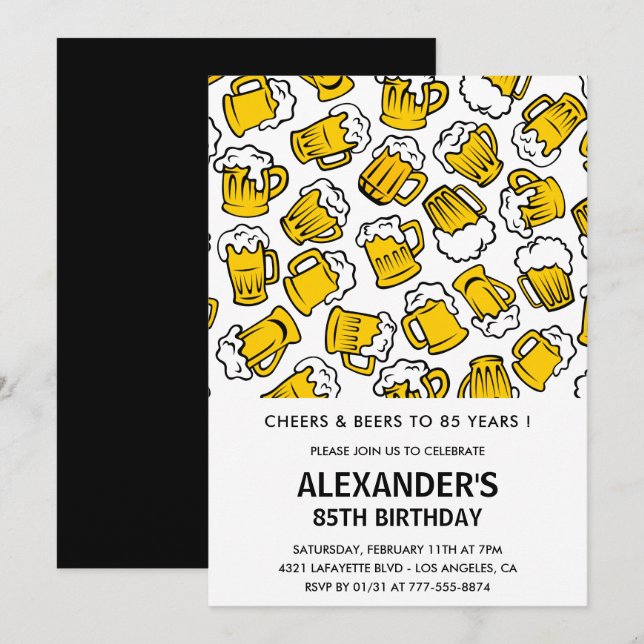 Mens 85º convites para o aniversário Beers Pattern (Frente/Verso)