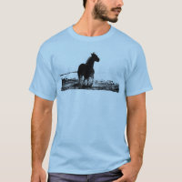 Mens Azul Claro T Camisa Corrente Cavalo Frente e 