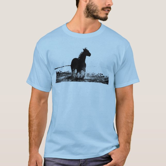 Mens Azul Claro T Camisa Corrente Cavalo Frente e  (Frente)