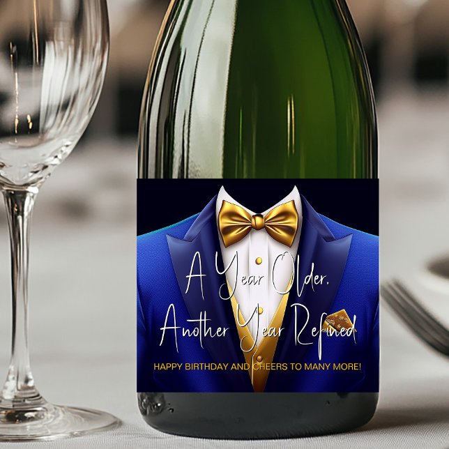 Mens Azul Royal Dourado Smoking Festa Champanhe (Royal blue and gold champagne labels for any event. Add your logo, text, photo, etc., to personalize)