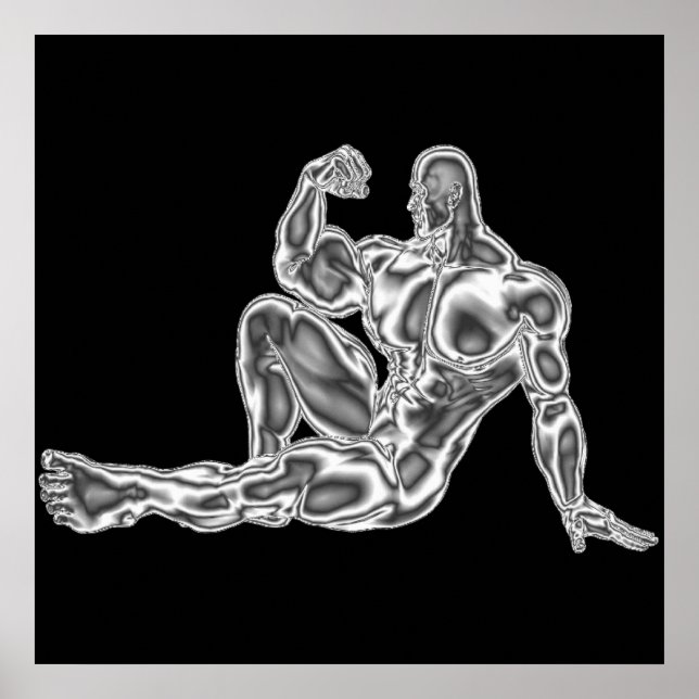 Mens Chrome Bodybuilder Pose Poster (Frente)