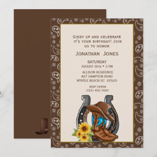 Mens Cowboy Boots Horsfere Convite de Aniversário
