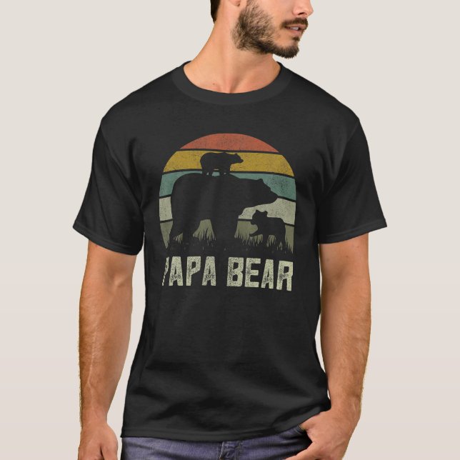 Mens Engraçado Papá Urso Camisas Cubo 2 Crianças D (Frente)