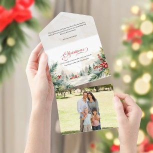 Mensagem de Natal Cena de inverno com Aquarela