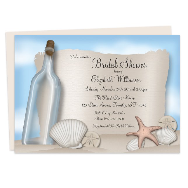 Mensagem de uma garrafa - Convites de chá de panel (Message from a Bottle - Bridal Shower Invitations from Starzraven on Zazzle.)