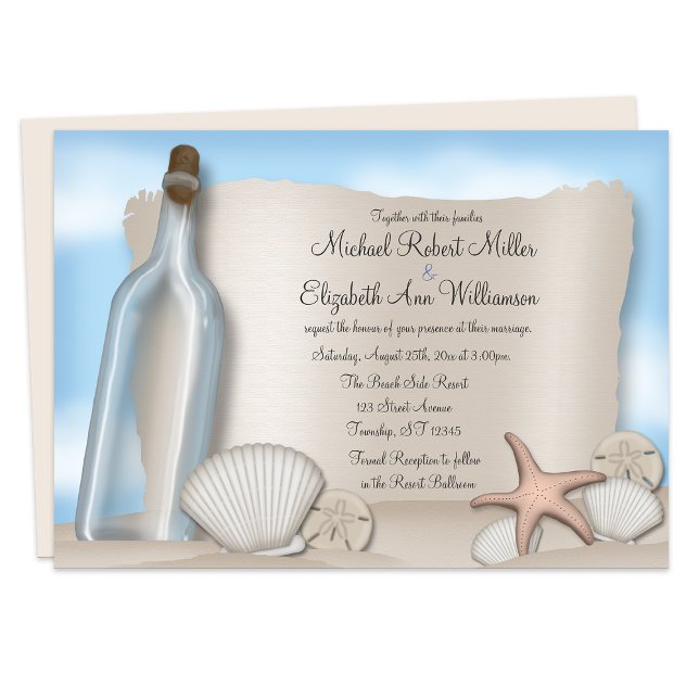 Mensagem de uma garrafa - Convites para Casamento  (Message from a Bottle - Beach Wedding Invitations from Starzraven. Downloadable evite available.)