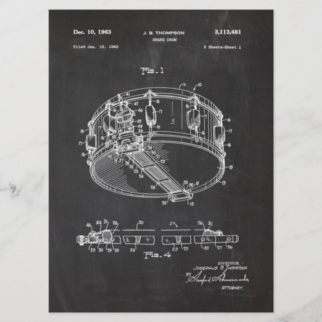 Menu 1962 Snare Drum - Patent Draw (Frente)