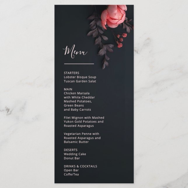 Menu 3 D Rose Dark Romantic Wedding (Frente)