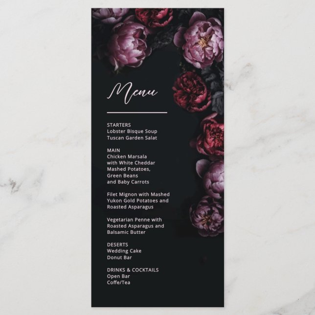Menu 3D Purple and Dark Red Peony Wedding (Frente)