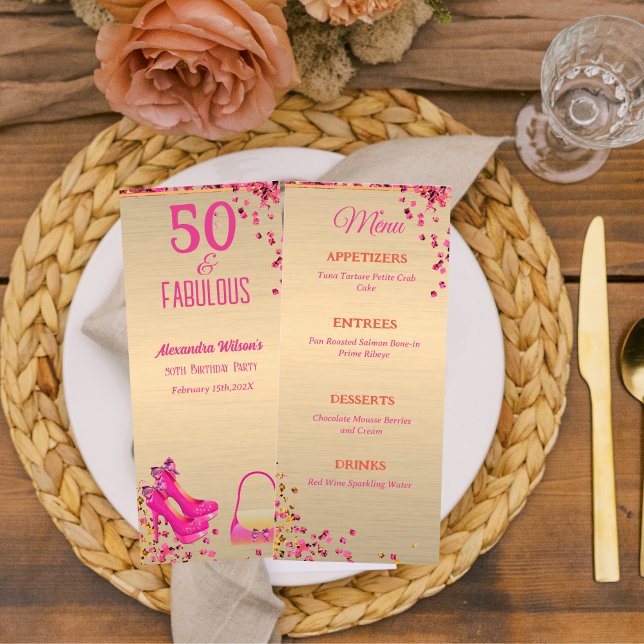 Menu 50º aniversário Dourado rosa alto salto rosa das m (Criador carregado)