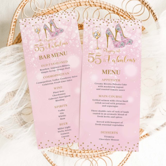Menu 55 rosa e Dourado e Comida de coquetéis de Bar fab (Criador carregado)