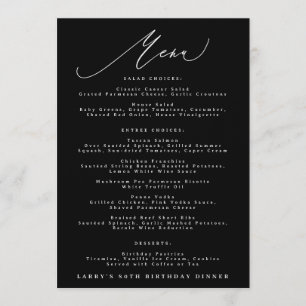 Menu 5 x 7 Clássico Preto Branco Caligrafia Aniversário