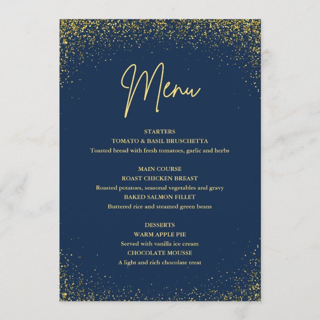 Menu 75th birthday Navy Gold Glitter (Frente)