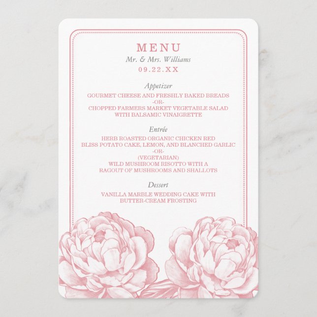 Menu A Bonito Coleção de Casamentos Florais Peony (Frente)