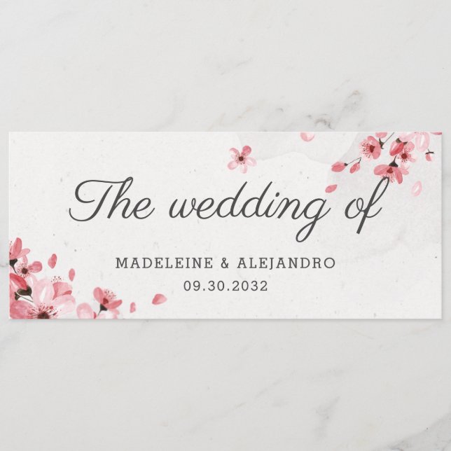 Menu A cereja rosa elegante floresce o casamento de (Frente)