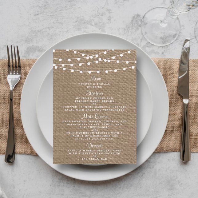Menu A Coleção De Casamento Da Corrida Burlap String Li (Criador carregado)