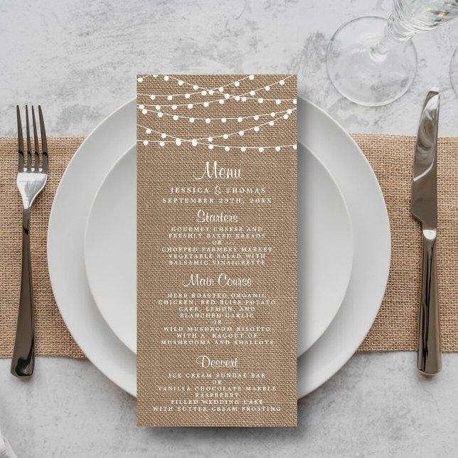 Menu A Coleção De Casamento Da Corrida Burlap String Li (Criador carregado)
