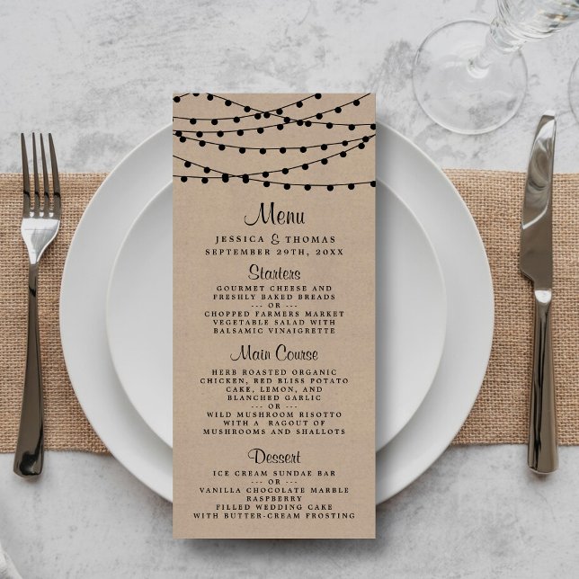 Menu A Coleção de Casamentos Rustic Kraft String Lights (Criador carregado)