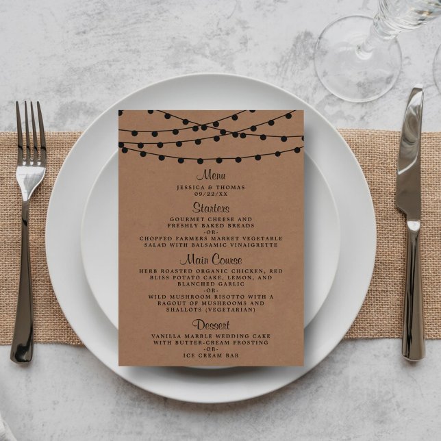 Menu A Coleção de Casamentos Rustic Kraft String Lights (Criador carregado)