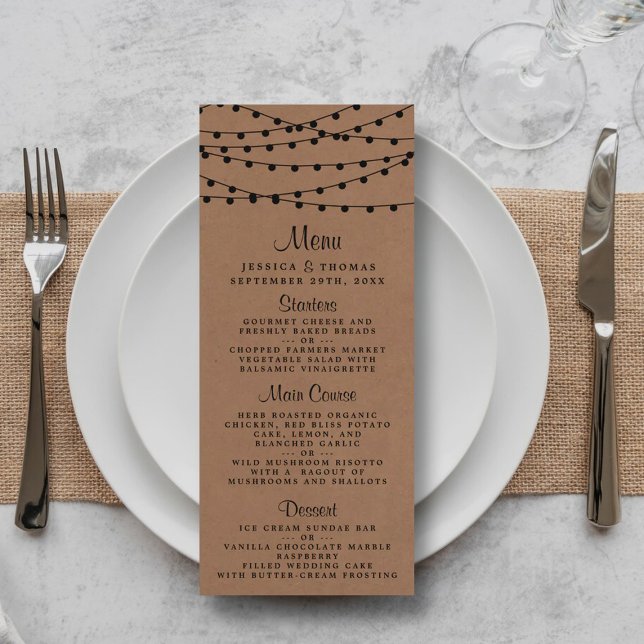 Menu A Coleção de Casamentos Rustic Kraft String Lights (Criador carregado)