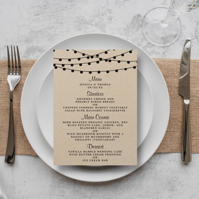 Menu A Coleção de Casamentos Rustic Kraft String Lights (Criador carregado)