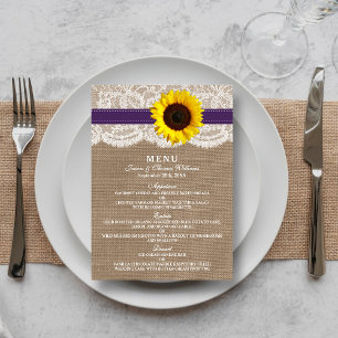 Menu A coleção rústica do casamento do girassol - ro