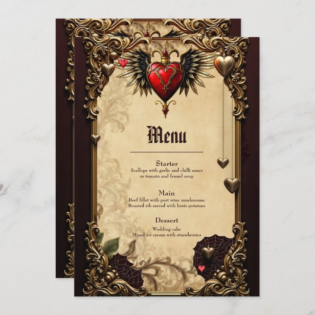 Menu A elegância e misticismo do coração gótico. (Frente/Verso)