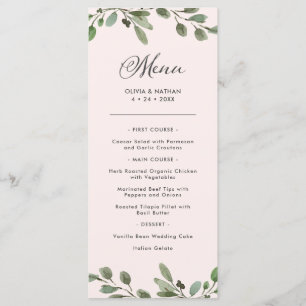 Menu A folha minimalista   cora casamento cor-de-rosa