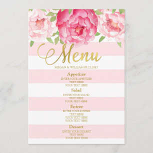Menu A hortelã floral da aguarela cor-de-rosa listra o