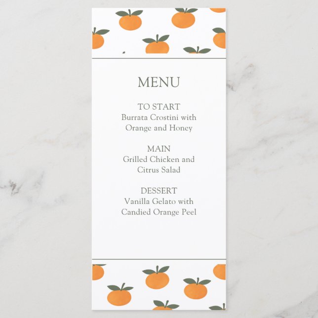 Menu A Little Cutie Orange Gender Neutral Citrus Modern (Frente)