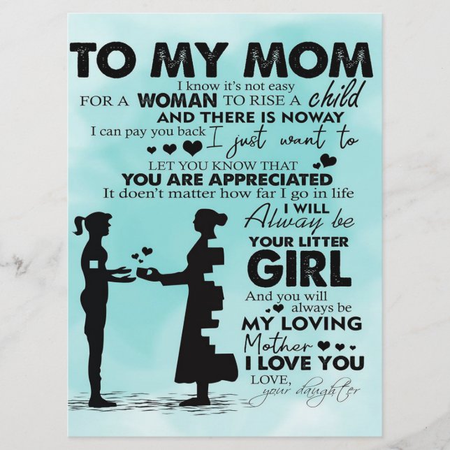 Menu À minha mãe design | Carta às mamães (Frente)