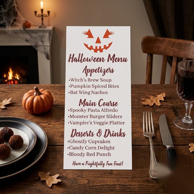 Menu Abóbora de Halloween Personalizada Feminina Jack O (Criador carregado)