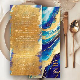 Menu Abstrato Royal Marinho Blue e Dourado Casamento Co