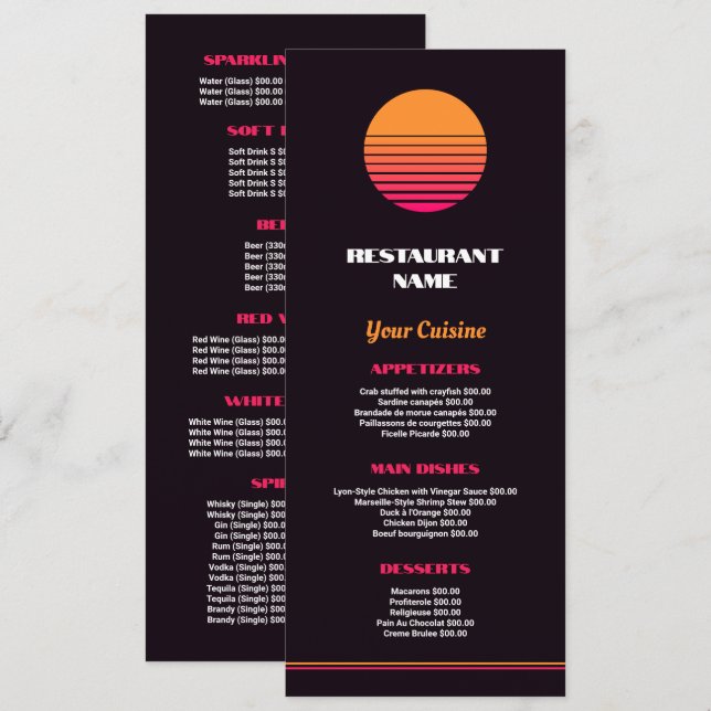 Menu Abstrato Sunrise, Restaurante Slimline (Frente/Verso)