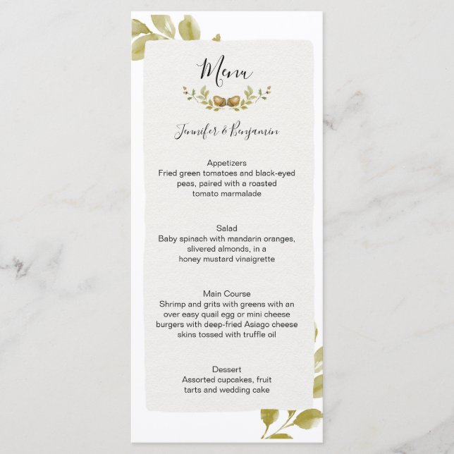 Menu Acorns Oak Deixa Casamento | (Frente)