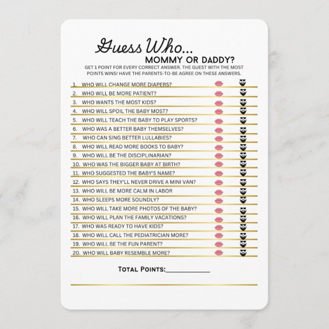 Menu Adivinhem quem- Mamãe ou jogo de Pai (Frente)